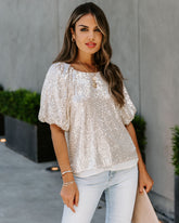 Secrecy Sequin Puff Sleeve Top Oshnow