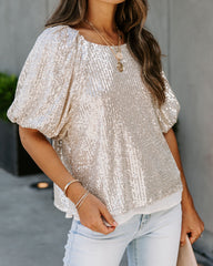 Secrecy Sequin Puff Sleeve Top Oshnow