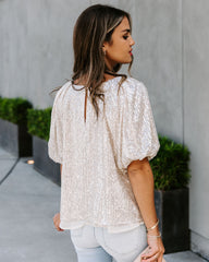 Secrecy Sequin Puff Sleeve Top Oshnow