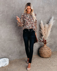 See The Sun Floral Metallic Ruffle Blouse Oshnow