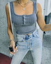 Selina Henley Crop Tank - Grey Oshnow
