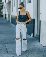 Selina Henley Crop Tank - Washed Black Oshnow