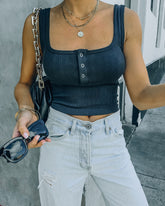 Selina Henley Crop Tank - Washed Black Oshnow