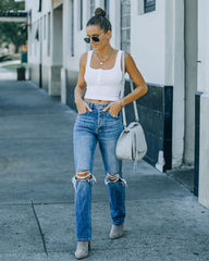 Selina Henley Crop Tank - White Oshnow