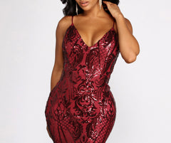 Seline Formal Sequin Scroll Dress Oshnow