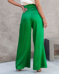 Sensational Queen Satin Embellished Pocketed Wide Leg Pants - Emerald Oshnow