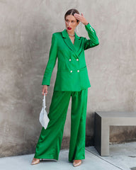 Sensational Queen Satin Embellished Pocketed Wide Leg Pants - Emerald Oshnow