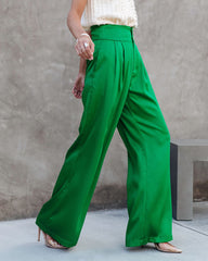 Sensational Queen Satin Embellished Pocketed Wide Leg Pants - Emerald Oshnow