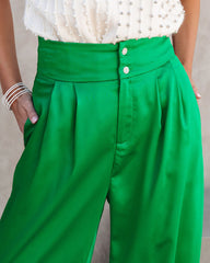 Sensational Queen Satin Embellished Pocketed Wide Leg Pants - Emerald Oshnow
