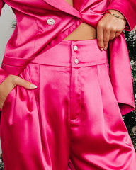 Sensational Queen Satin Embellished Pocketed Wide Leg Pants - Fuchsia - SALE Oshnow