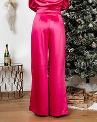 Sensational Queen Satin Embellished Pocketed Wide Leg Pants - Fuchsia - SALE Oshnow