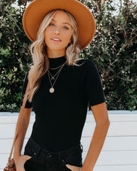 September Mock Neck Ribbed Knit Top - Black Oshnow