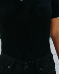 September Mock Neck Ribbed Knit Top - Black Oshnow