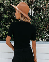 September Mock Neck Ribbed Knit Top - Black Oshnow