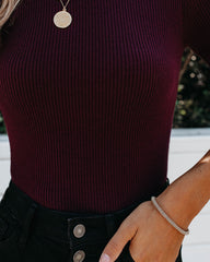 September Mock Neck Ribbed Knit Top - Burgundy Oshnow