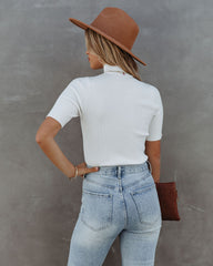 September Mock Neck Ribbed Knit Top - Ivory Oshnow