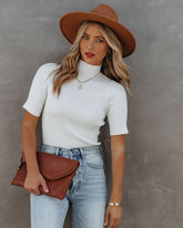 September Mock Neck Ribbed Knit Top - Ivory Oshnow