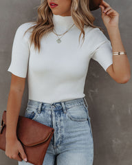 September Mock Neck Ribbed Knit Top - Ivory Oshnow
