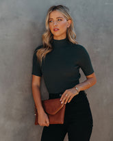 September Mock Neck Ribbed Knit Top - Pine Oshnow