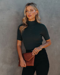 September Mock Neck Ribbed Knit Top - Pine Oshnow