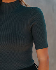 September Mock Neck Ribbed Knit Top - Pine Oshnow