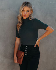 September Mock Neck Ribbed Knit Top - Pine Oshnow