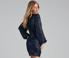 Sequin Queen Surplice Mini Dress Oshnow