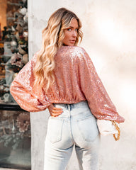 Sequin Sweetheart Billowed Crop Blouse - Rose Gold Oshnow