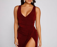 Serena Formal High Slit Lurex Dress Oshnow