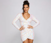 Serena Sequin Wrap-Front Mini Dress Oshnow