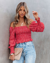 Serrano Smocked Peplum Crop Top Oshnow