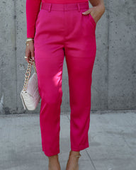 Setting Trends Satin Pocketed Straight Leg Pants - Fuchsia Oshnow