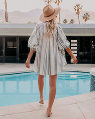 Seville Cotton Pocketed Striped Button Down Top - Blue Oshnow