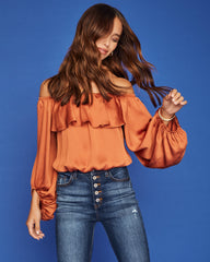 Sevyn Balloon Sleeve Off The Shoulder Blouse - Burnt Orange Oshnow