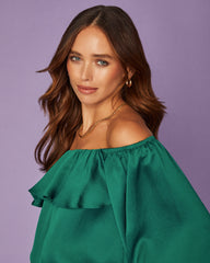 Sevyn Balloon Sleeve Off The Shoulder Blouse - Hunter Green Oshnow