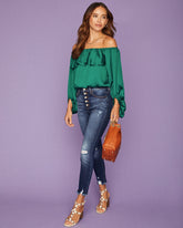 Sevyn Balloon Sleeve Off The Shoulder Blouse - Hunter Green Oshnow