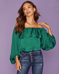 Sevyn Balloon Sleeve Off The Shoulder Blouse - Hunter Green Oshnow