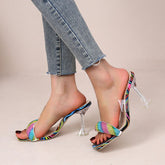 Sexy Multicolor Rhinestone High Heeled Slippers Oshnow