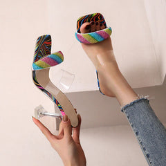 Sexy Multicolor Rhinestone High Heeled Slippers Oshnow