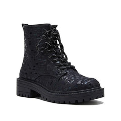 Sexy Sequin Lace-Up Ankle Chunky Heel Boots Oshnow