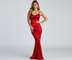 Shakira Cowl Neck Lace Mermaid Formal Dress Oshnow