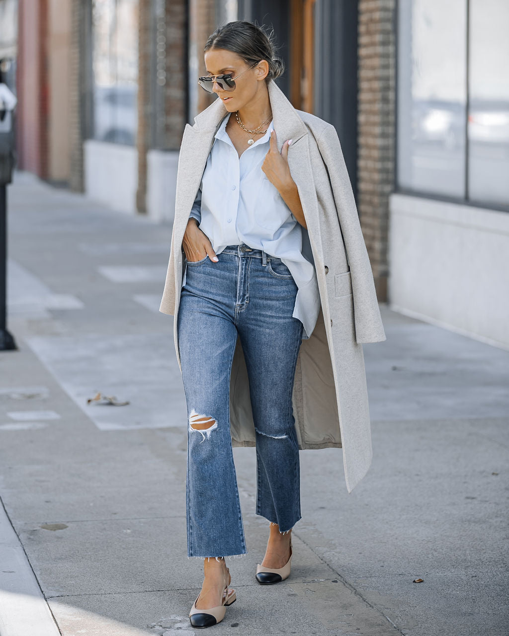 Shane Distressed High Rise Stretch Crop Flare Jeans Oshnow