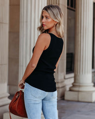 Sharon Ribbed Knit Tank - Black Oshnow