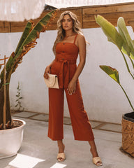 She Is Unstoppable Cotton Pocketed Jumpsuit - Rust Oshnow