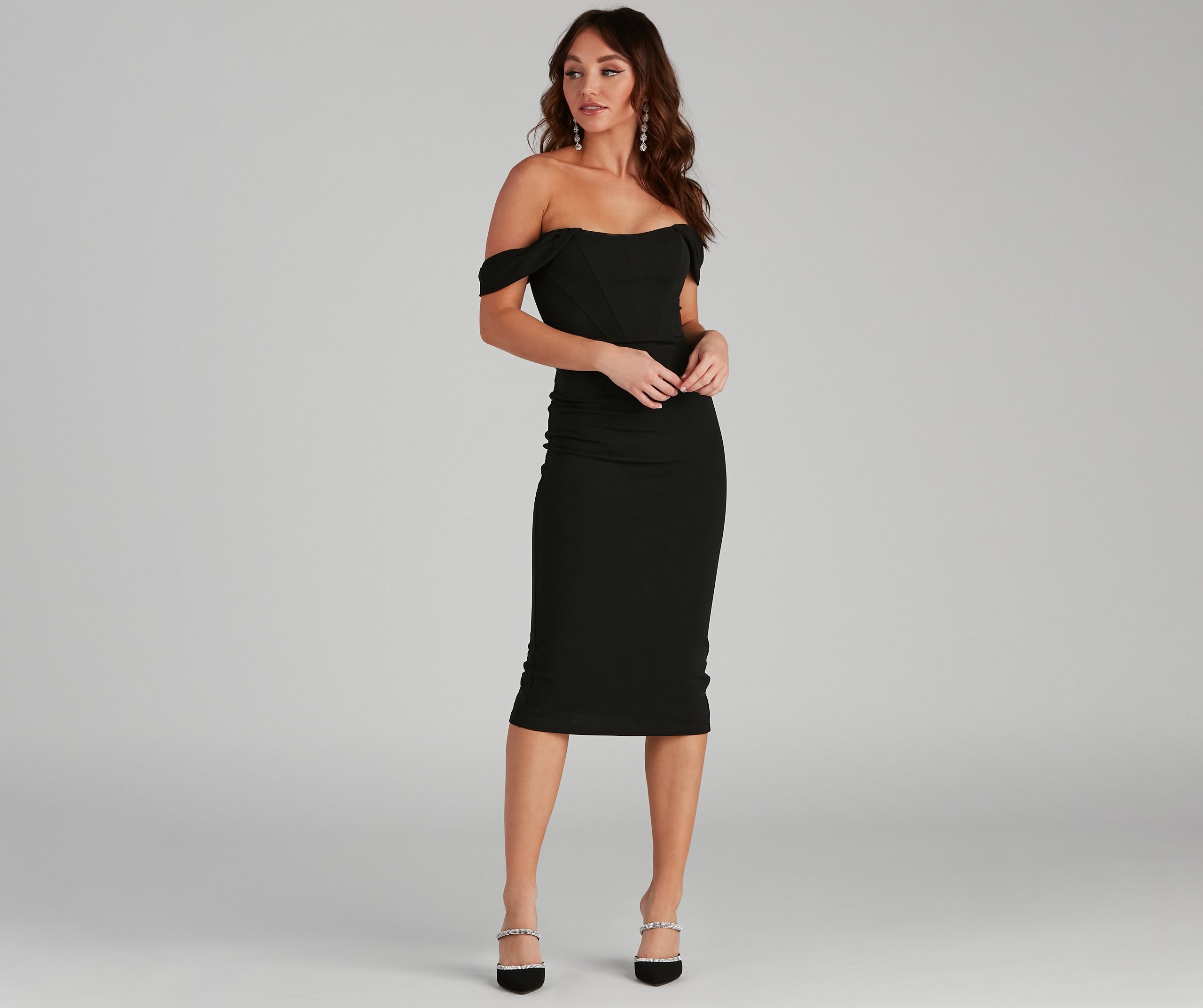 Sheila Crepe Corset Midi Formal Dress Oshnow