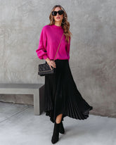 Shiloh Pleated Asymmetrical Midi Skirt - Black - SALE Oshnow