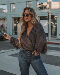 Shimmer And Sway Balloon Sleeve Drape Bodysuit Oshnow