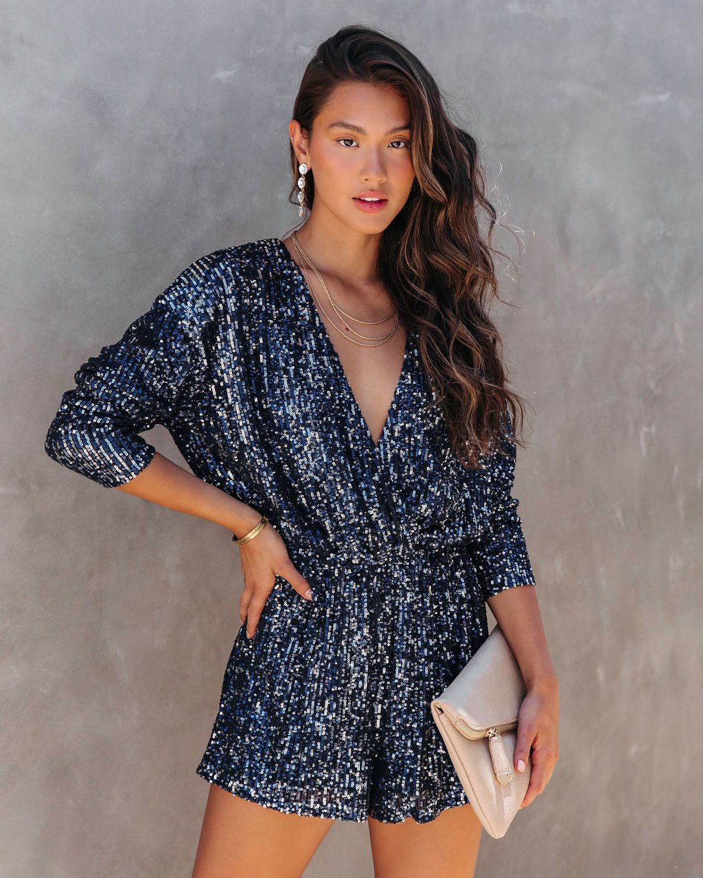 Shine Bright Sequin Romper - Navy - SALE Oshnow