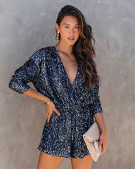 Shine Bright Sequin Romper - Navy - SALE Oshnow
