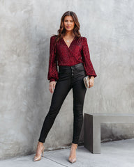 Shine Like No Other Sequin Bodysuit - Burgundy Oshnow